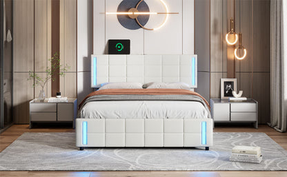 Bot Queen Size Platform Bed with LED - White