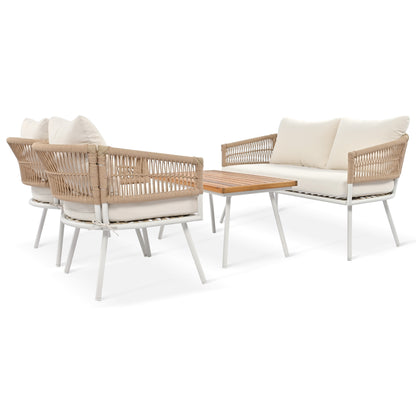 Boho 4 Pc Rope Patio Furniture Set - Beige