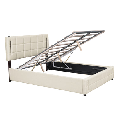 Ps Queen Size Storage Bed w Hydraulic System - Beige