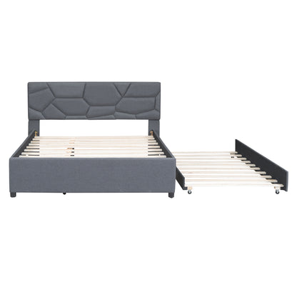 Brick Queen Size Platform Bed with Twin Size Trundle - Gray