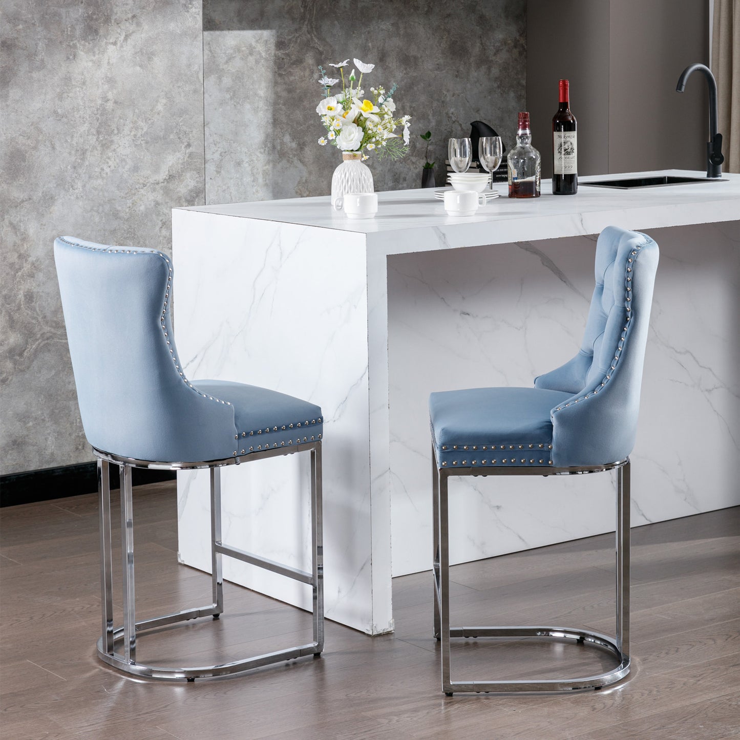 Comfy Counter Height Bar Stools - Light Blue Set of 2