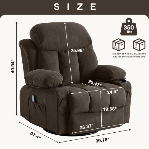 Vanbow Recliner Chair Massage Heating with USB - Brown