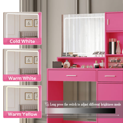 Alyssa Vanity Desk with Mirror and LED Light Strip - Rose Pink