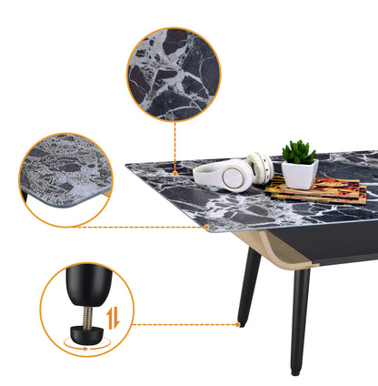 Valor Coffee Table Black Marble Texture Top