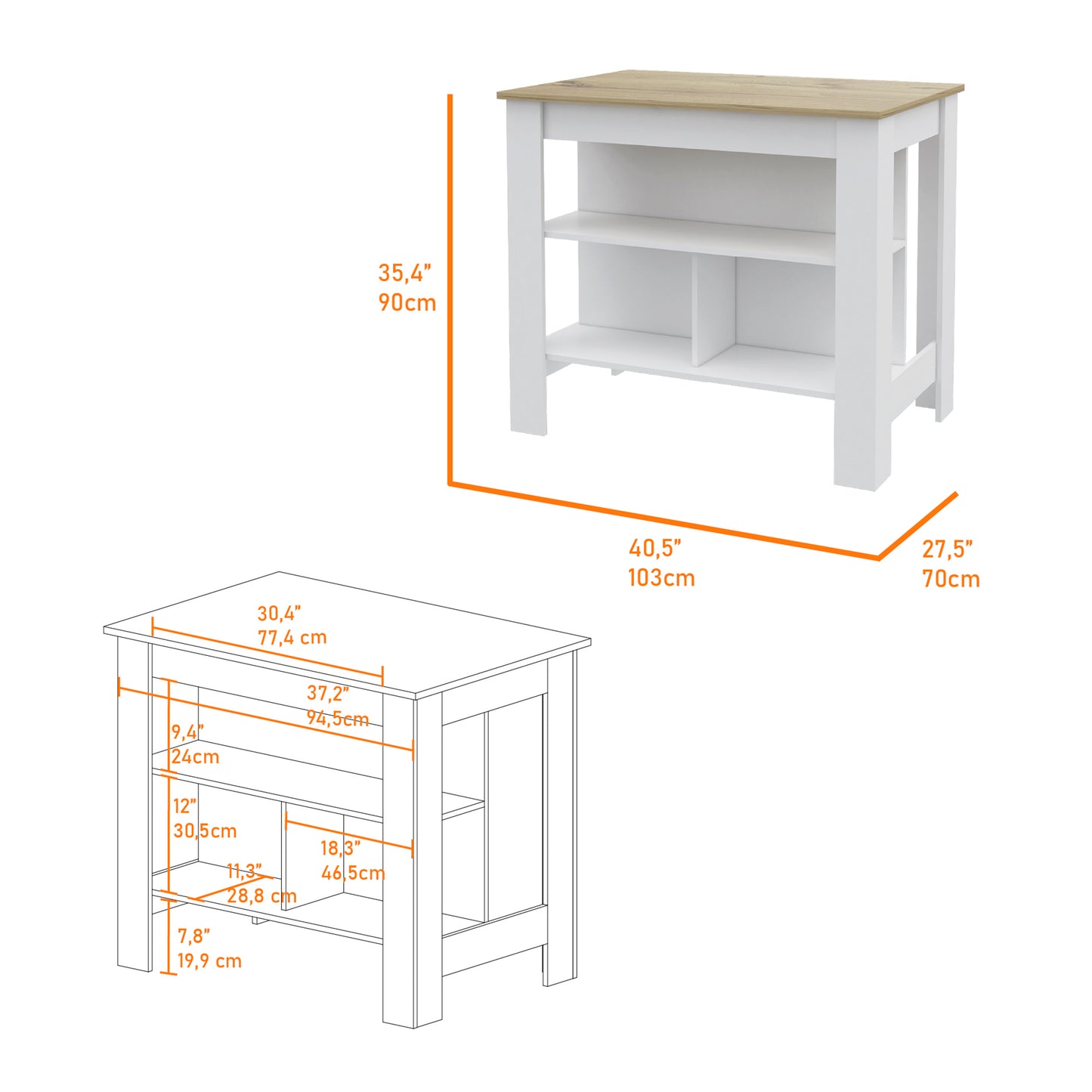 Rockaway Kitchen Island - White