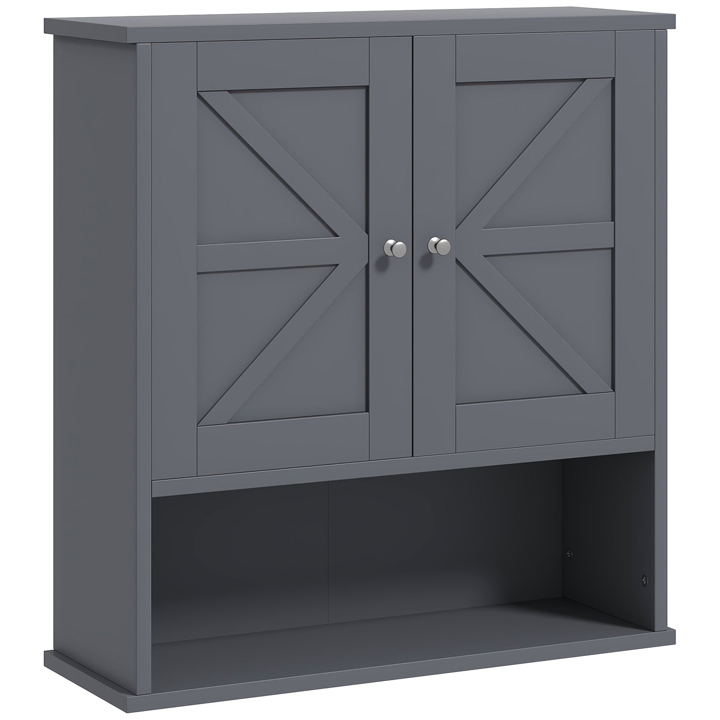 Kleankin Farmhouse Bathroom Wall Cabinet - Gray