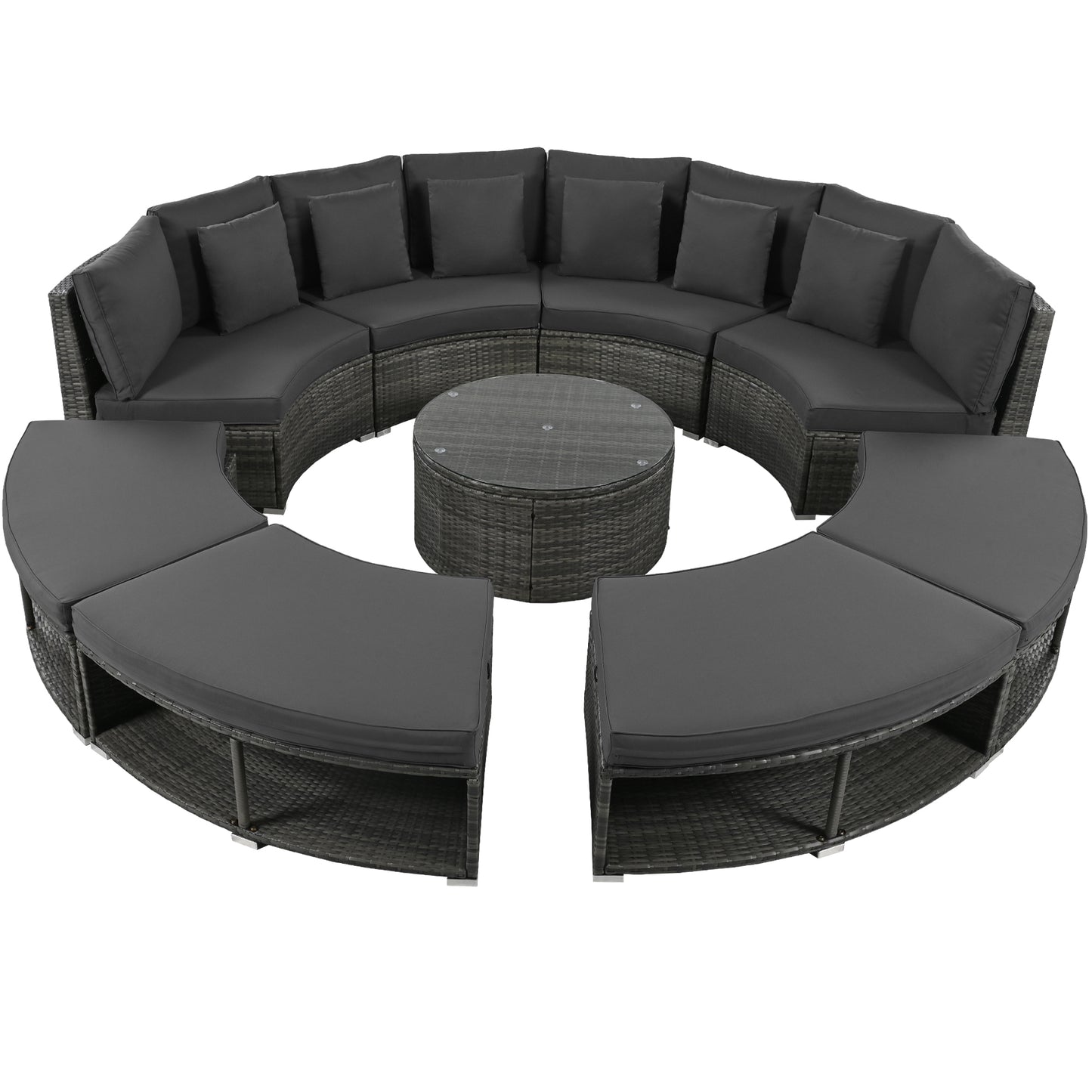 Serrano 9 Pc Outdoor Patio Circular Outdoor Sofa Set - Gray