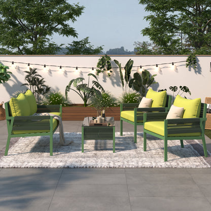 Mixon 4 Pc Patio Rope Sofa Set - Green