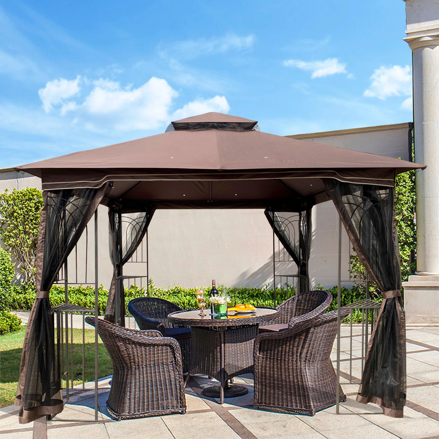 Zamora 10 x 10 ft Outdoor Patio Gazebo Canopy Tent - Brown