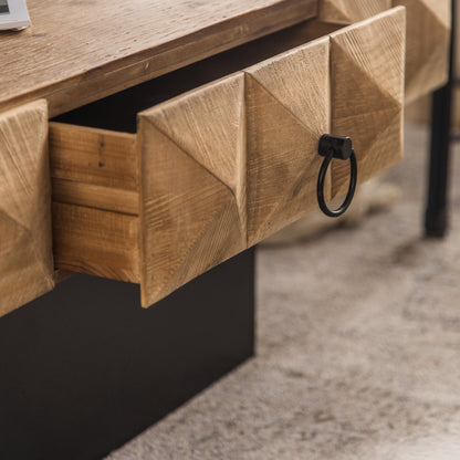 Embossed Pattern Square Retro Coffee Table with 2 Drawers