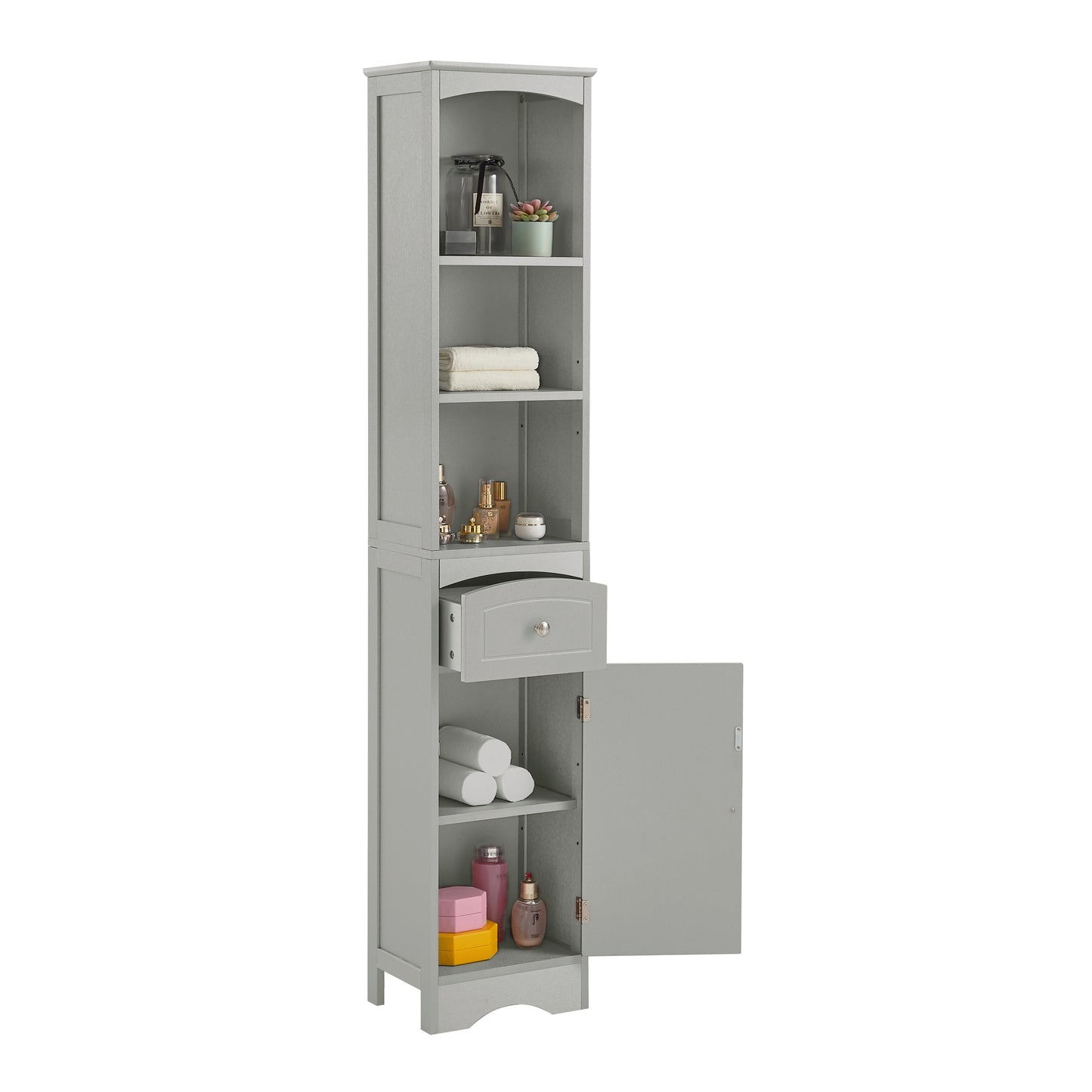 Tower Bathroom Cabinet with Drawer - Gray