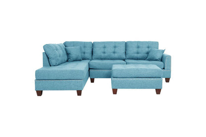 Amara 3pcs Sectional Reversible Chaise Sofa And Ottoman - Blue