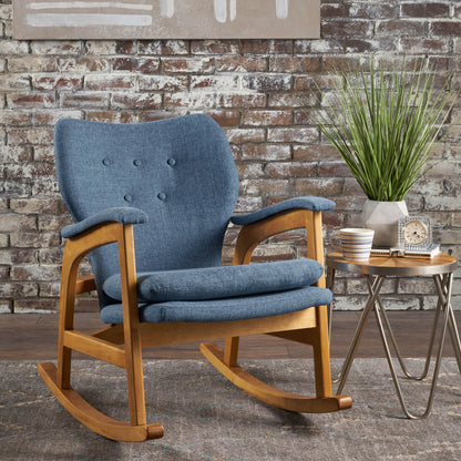 Indo Mid-Century Fabric Rocking Chair - Blue