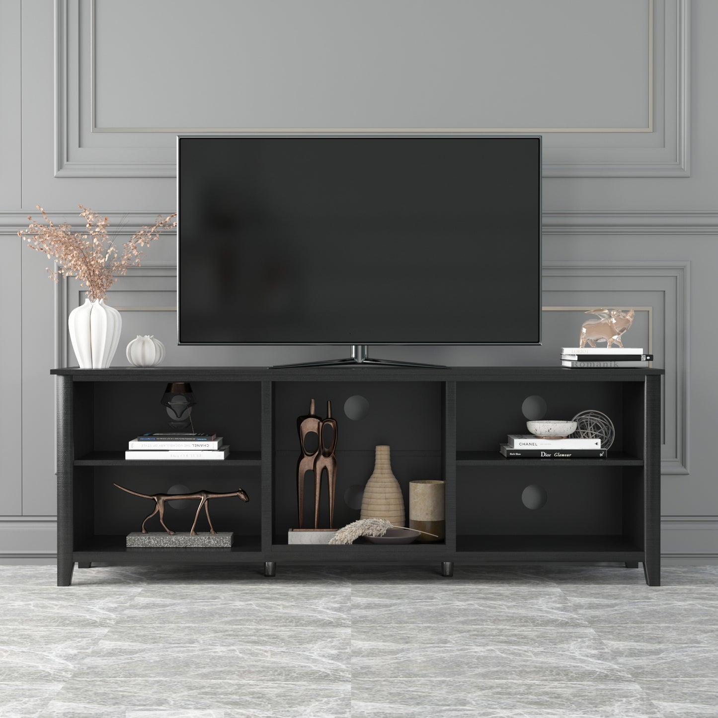 Wesley TV Stand Storage Media Console Entertainment Center - Black