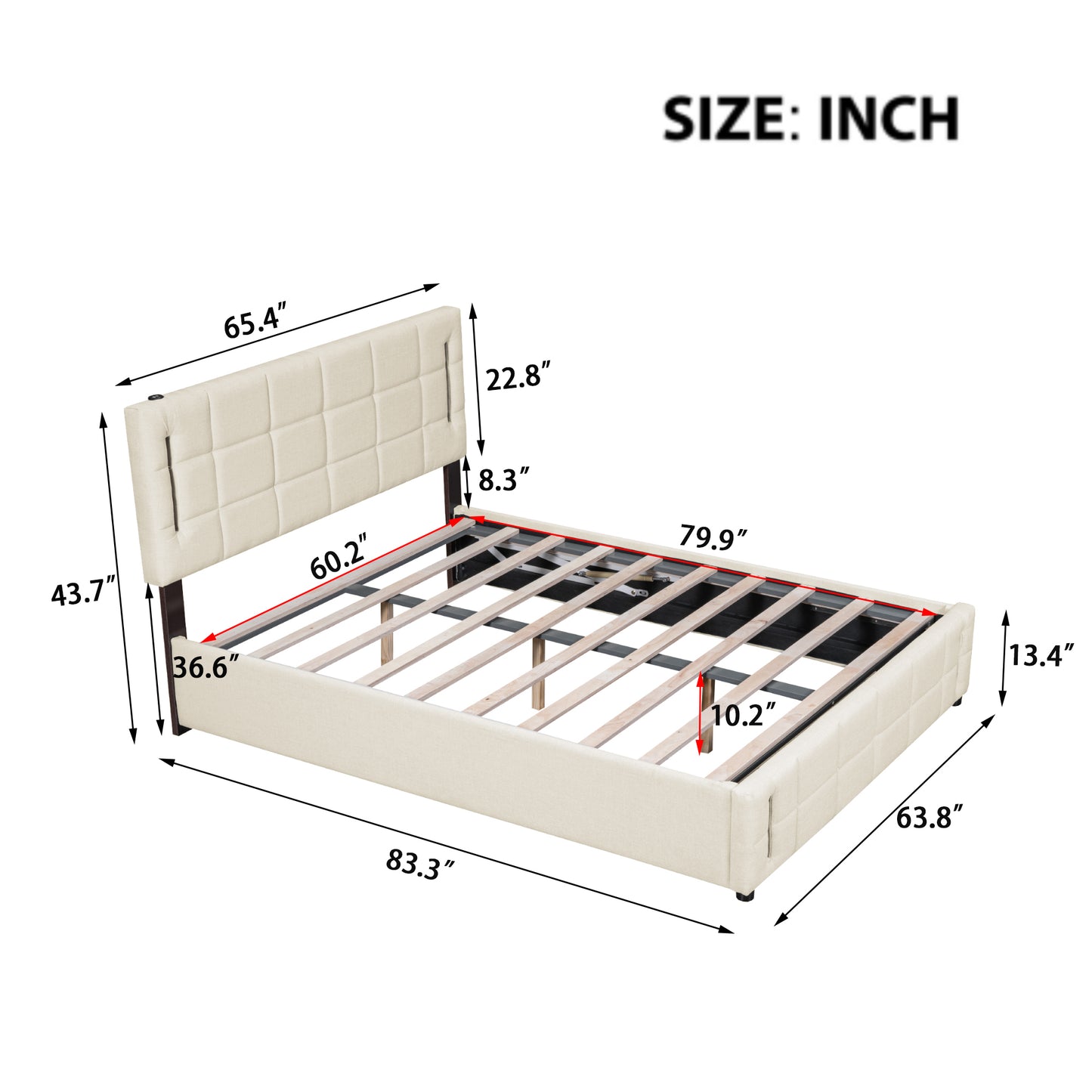 Ps Queen Size Storage Bed w Hydraulic System - Beige