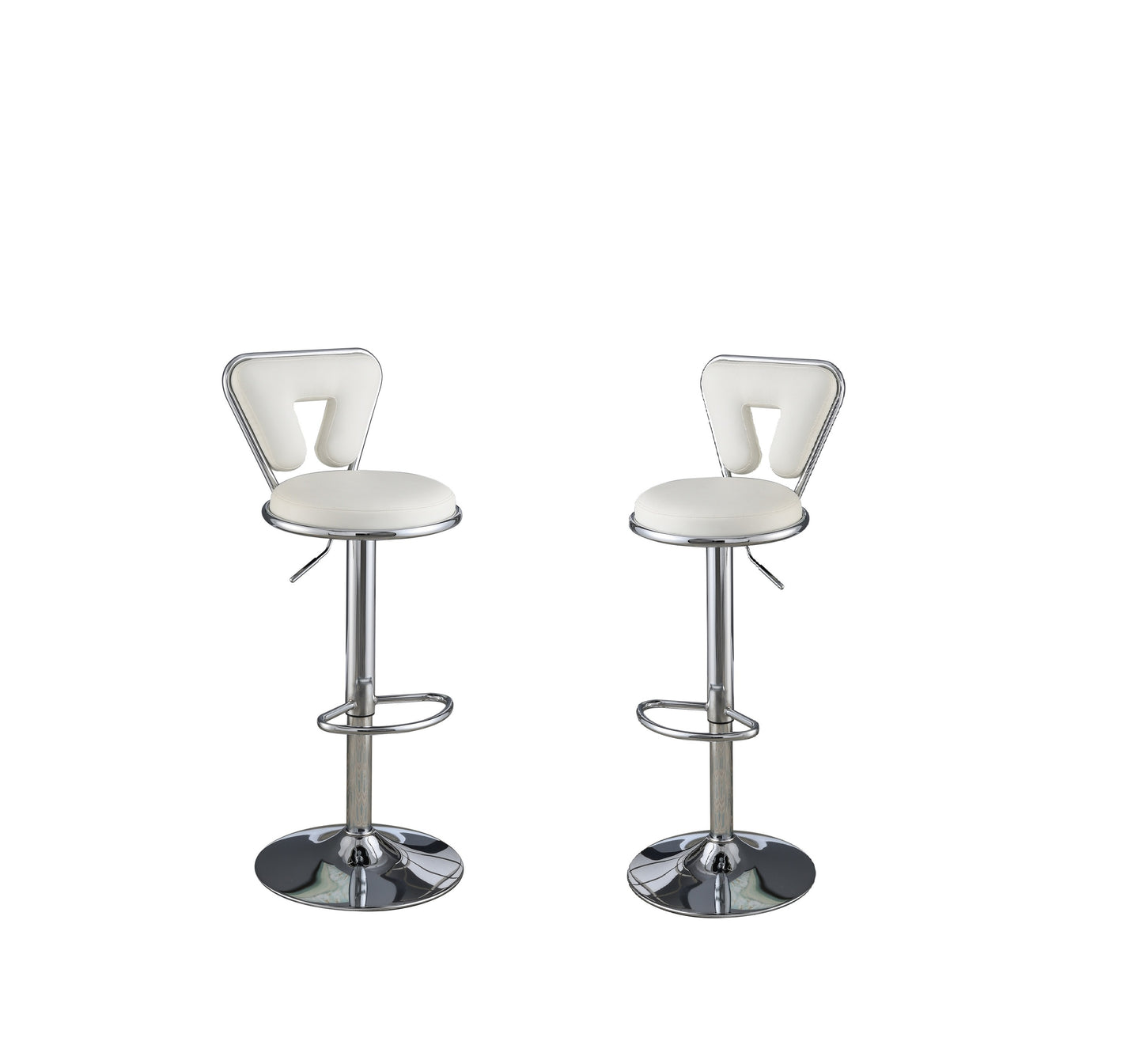 Vita Adjustable Bar stool  Faux Leather Chrome Base - White  Set of 2