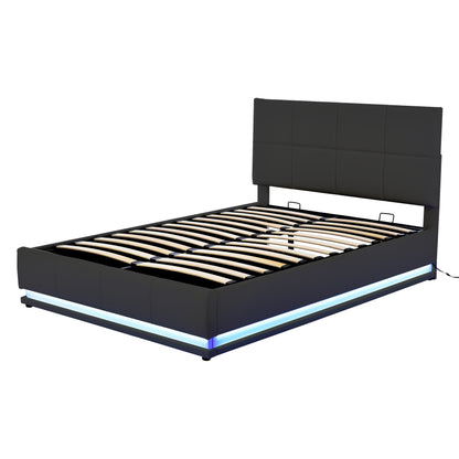 Lino Queen Size PU Storage Bed w Hydraulic Storage System - Black