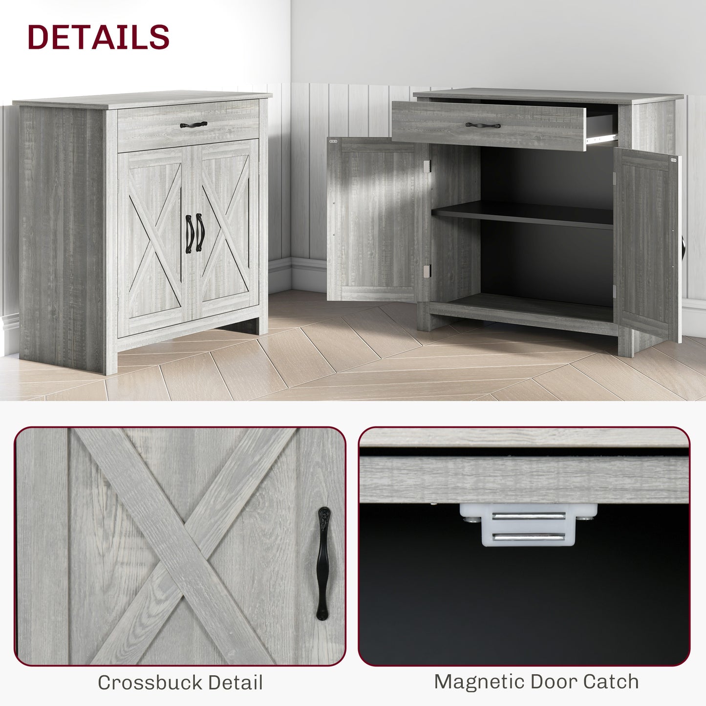 Woods Farmhouse Sideboard Buffet Cabinet - Gray