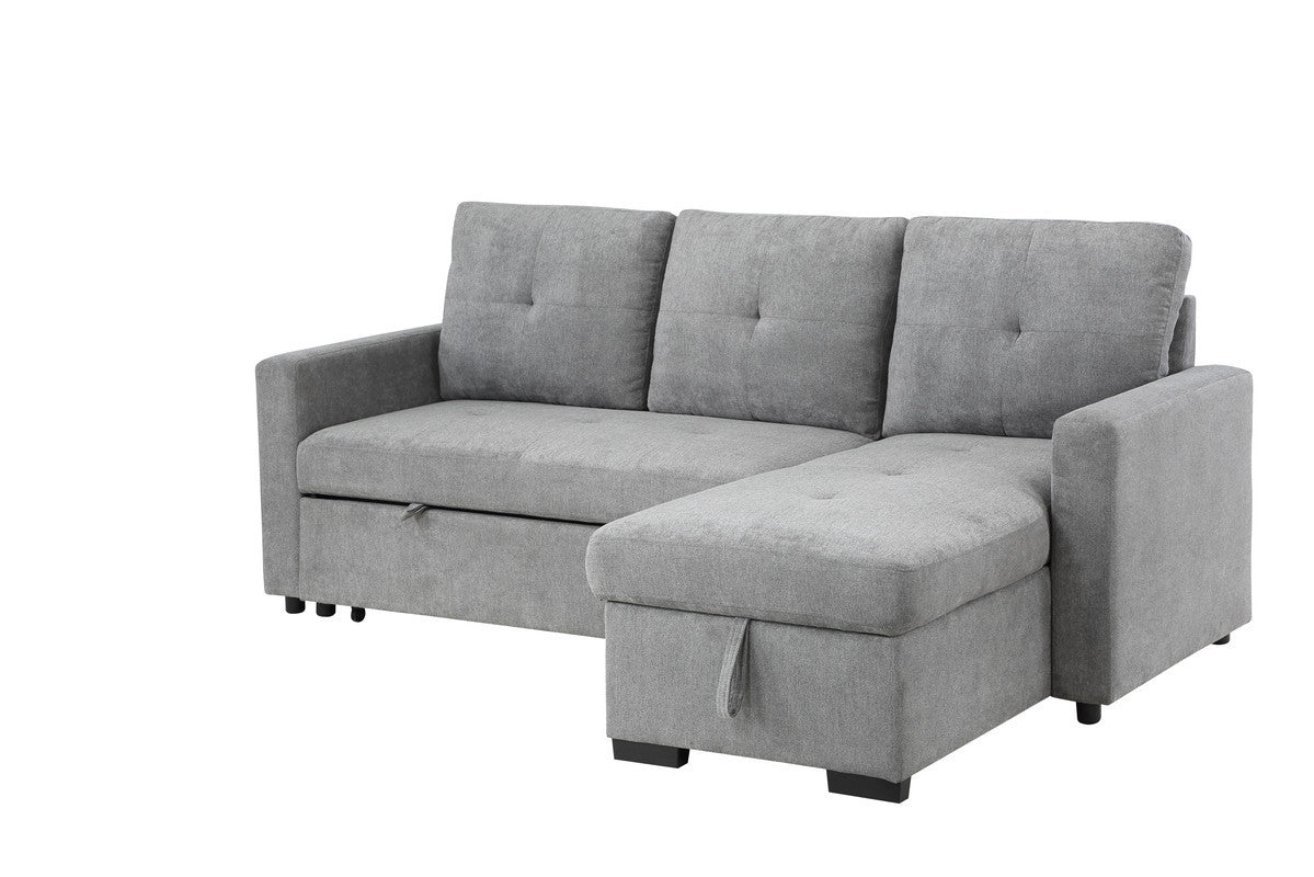 Yuna Fabric Reversible Sleeper Sectional Sofa with Storage Chaise - Gray