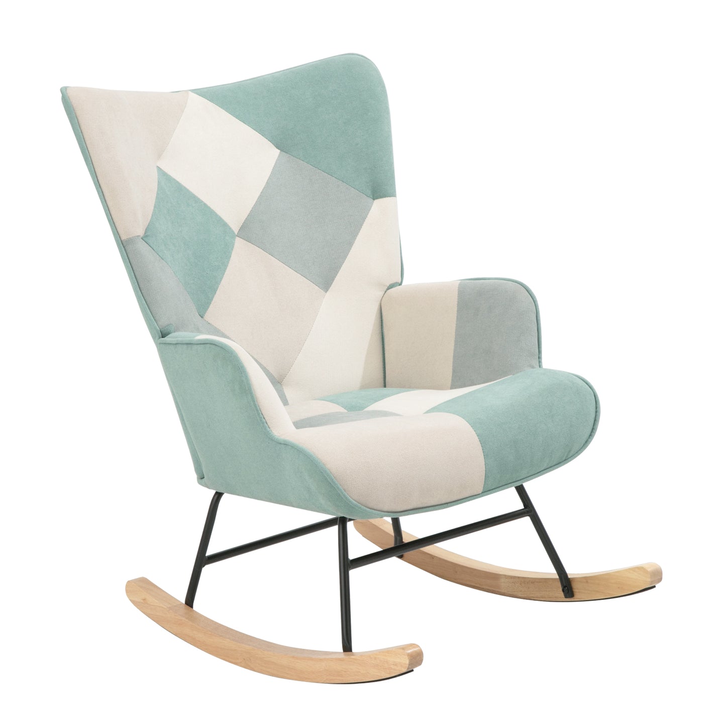 Noble II Patchwork Linen Rocking Chair with Ottoman