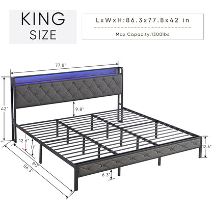 Alder King Size Bed Frame with Storage - Dark Gray