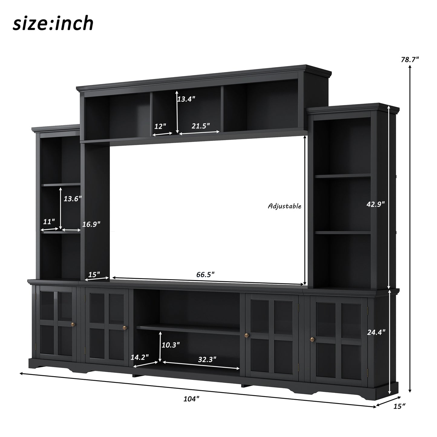 Tio Entertainment Wall Unit TV Stand with Tempered Glas - Black