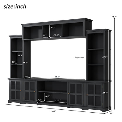 Tio Entertainment Wall Unit TV Stand with Tempered Glas - Black