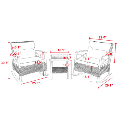 Stearns 3 Pc Rocking Rattan Set - Gray