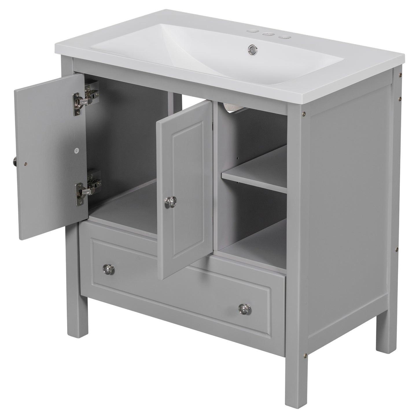 Wooden Bathroom Vanity with Ceramic Sink - Gray