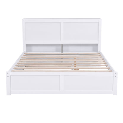 JR Queen Size Platform Bed w Pull Out Twin XL Size Trundle - White