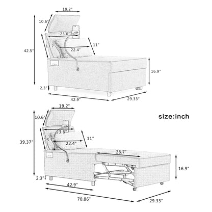 Trio Reclining Sleeper Sofa Bed - Cream