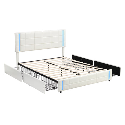 Bot Queen Size Platform Bed with LED - White