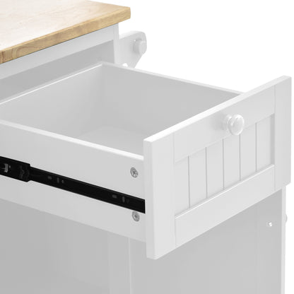 Retro Kitchen Island Cart with Storage Cabinet - White