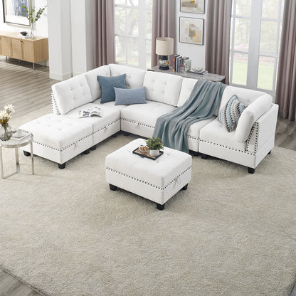 Molly Modular Sectional Sofa Three Single Chair ,Two Corner and Two Ottoman - Ivory