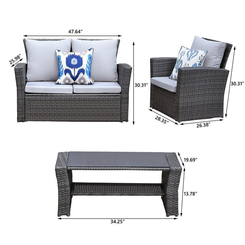 Darnell 4 Pc PE Rattan Wicker Outdoor Patio Furniture Set - Gray