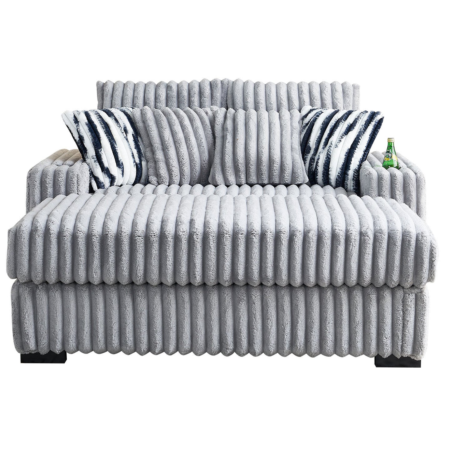 Gene Square Arm Loveseat With Ottoman - Light Gray