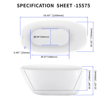 Vida 59" Acrylic Freestanding Soaking Bathtub  - White