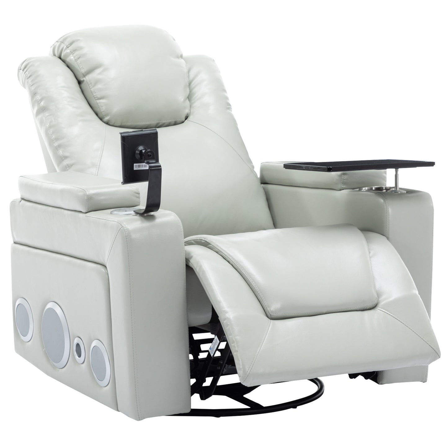 Otto PU Leather Power Recliner r with Surround Sound -Tray Table - Gray