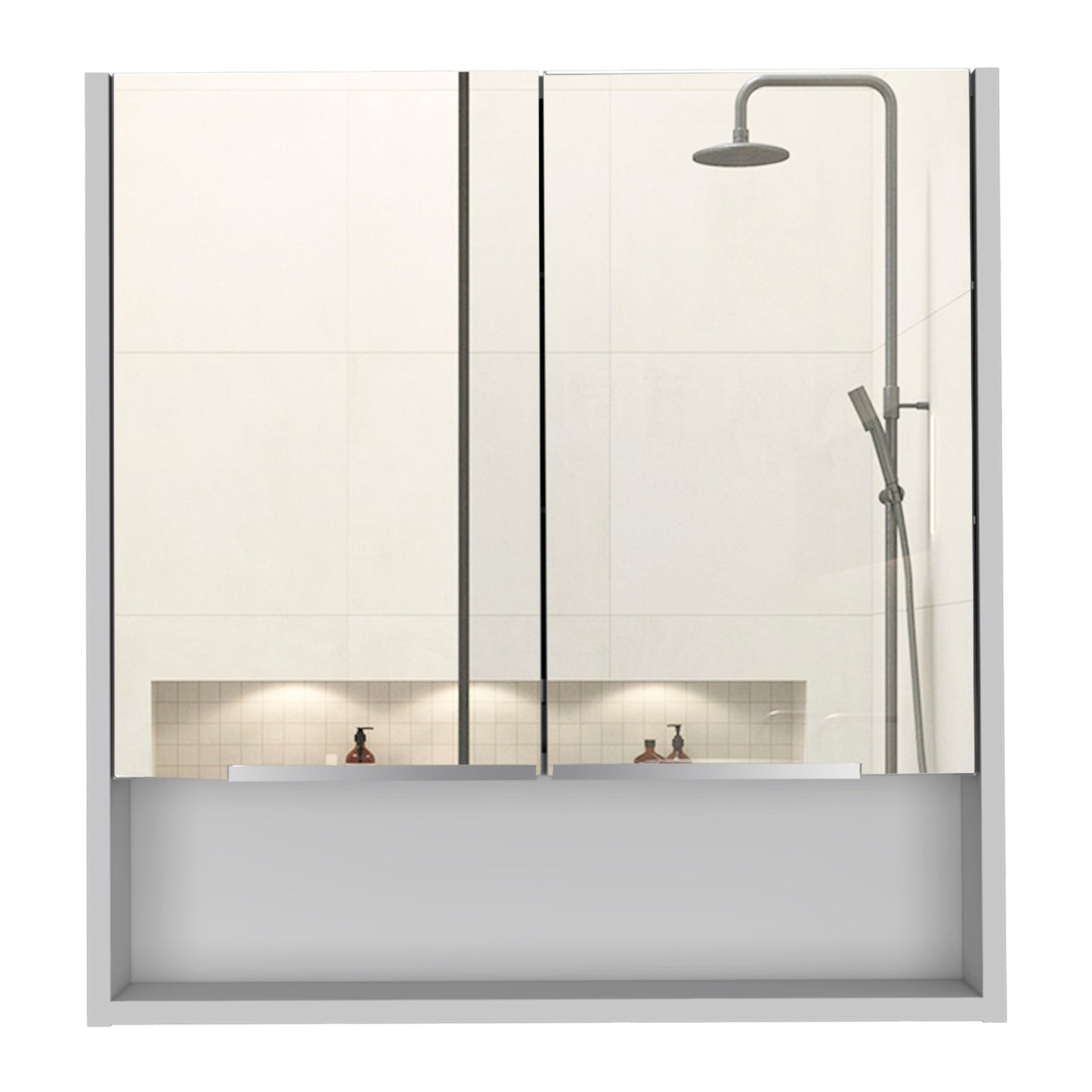 Feminine Mirror Double Door Cabinet - White