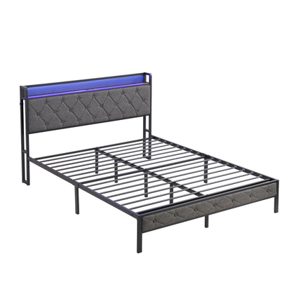 Alder Queen Size Bed Frame with Storage - Dark Gray