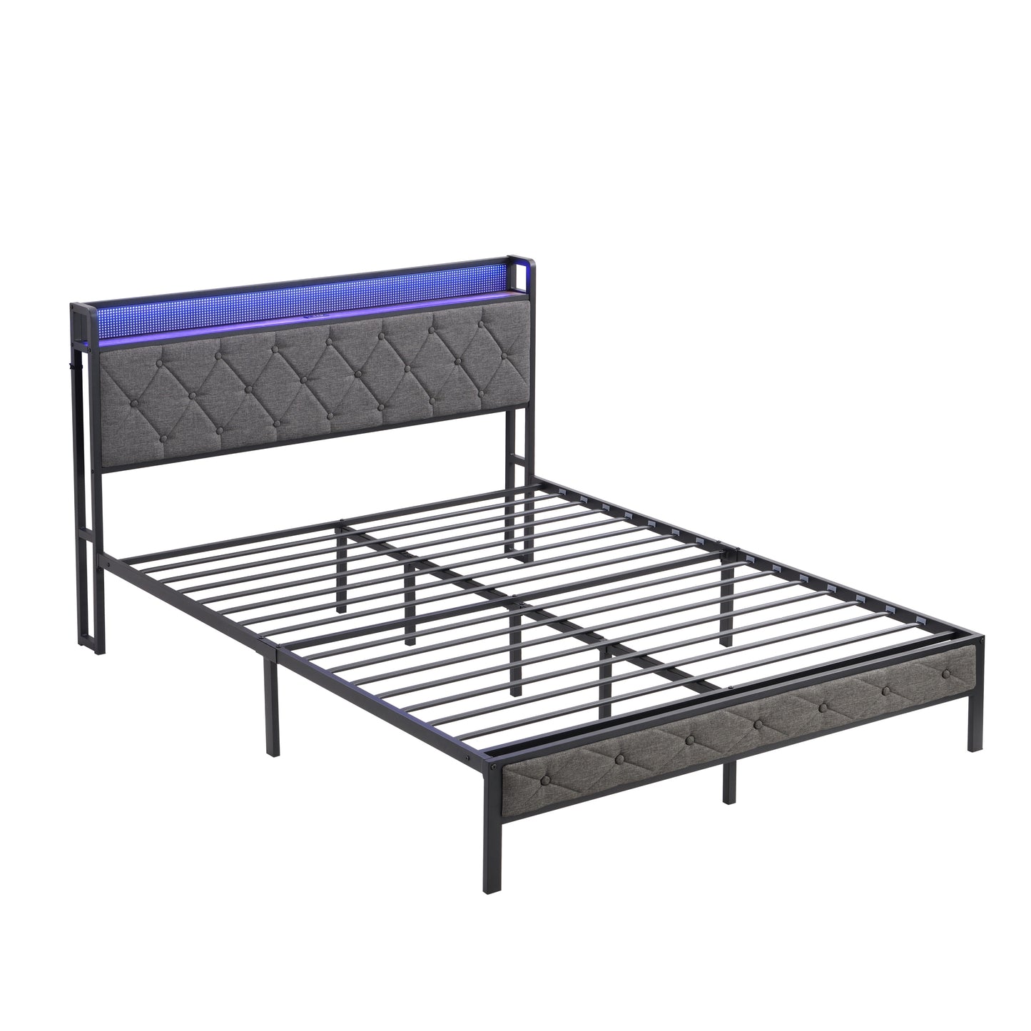 Alder Full Size Bed Frame with Storage - Dark Gray