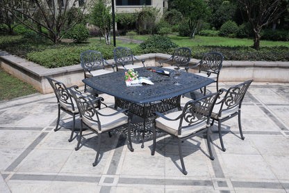 Otero 9 Pc 64" Aluminum Square Dining Set with Cushions - Desert Sand