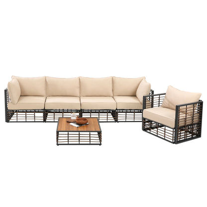 Eno 6 Pc Outdoor Patio Sectional Sofa Set - Beige