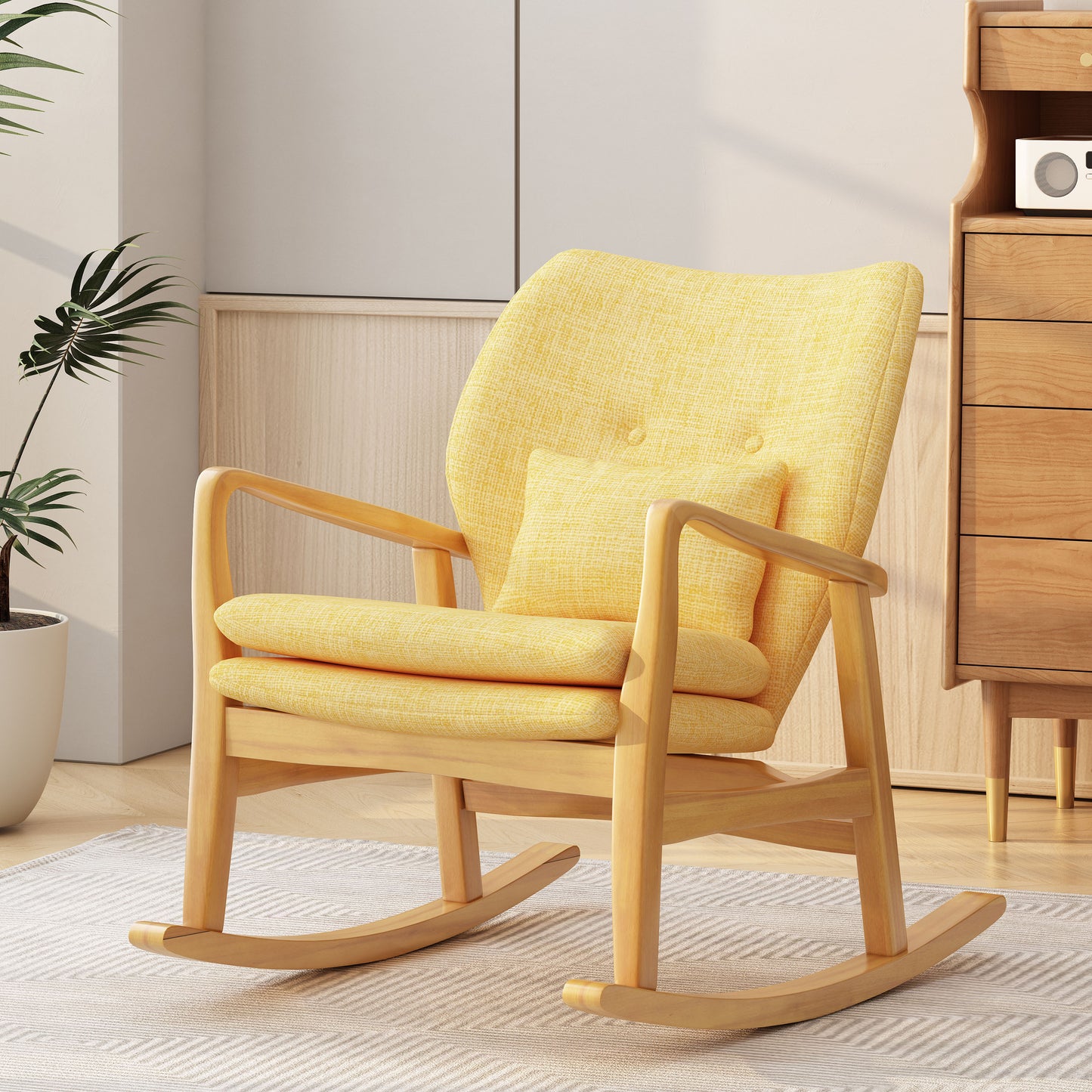 Arias Elegant Solid Wood Rocking Chair - Yellow