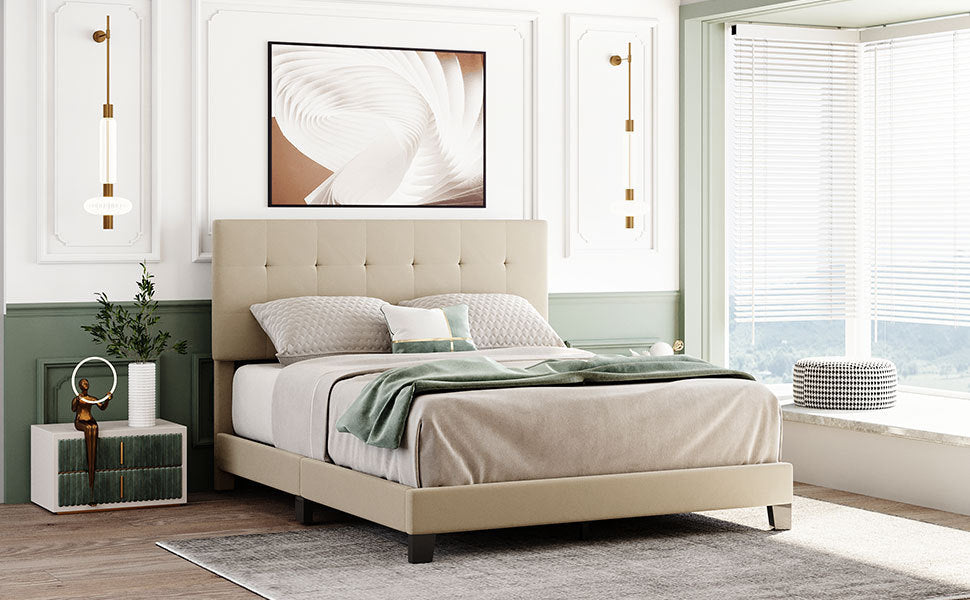 Eve Queen Size Platform Bed Frame - Beige