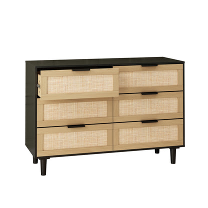 Osteen 6 Drawers Rattan Dresser - Black