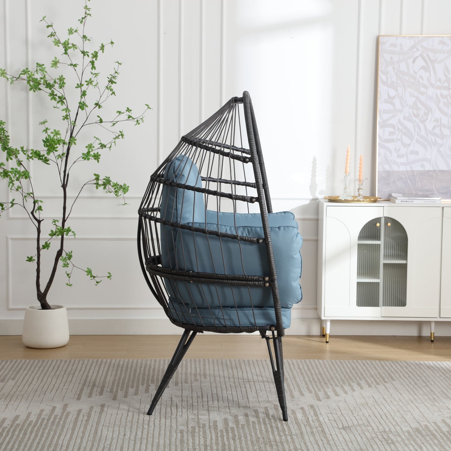 Mora Egg Wicker Outdoor Indoor Basket Chair - Blue