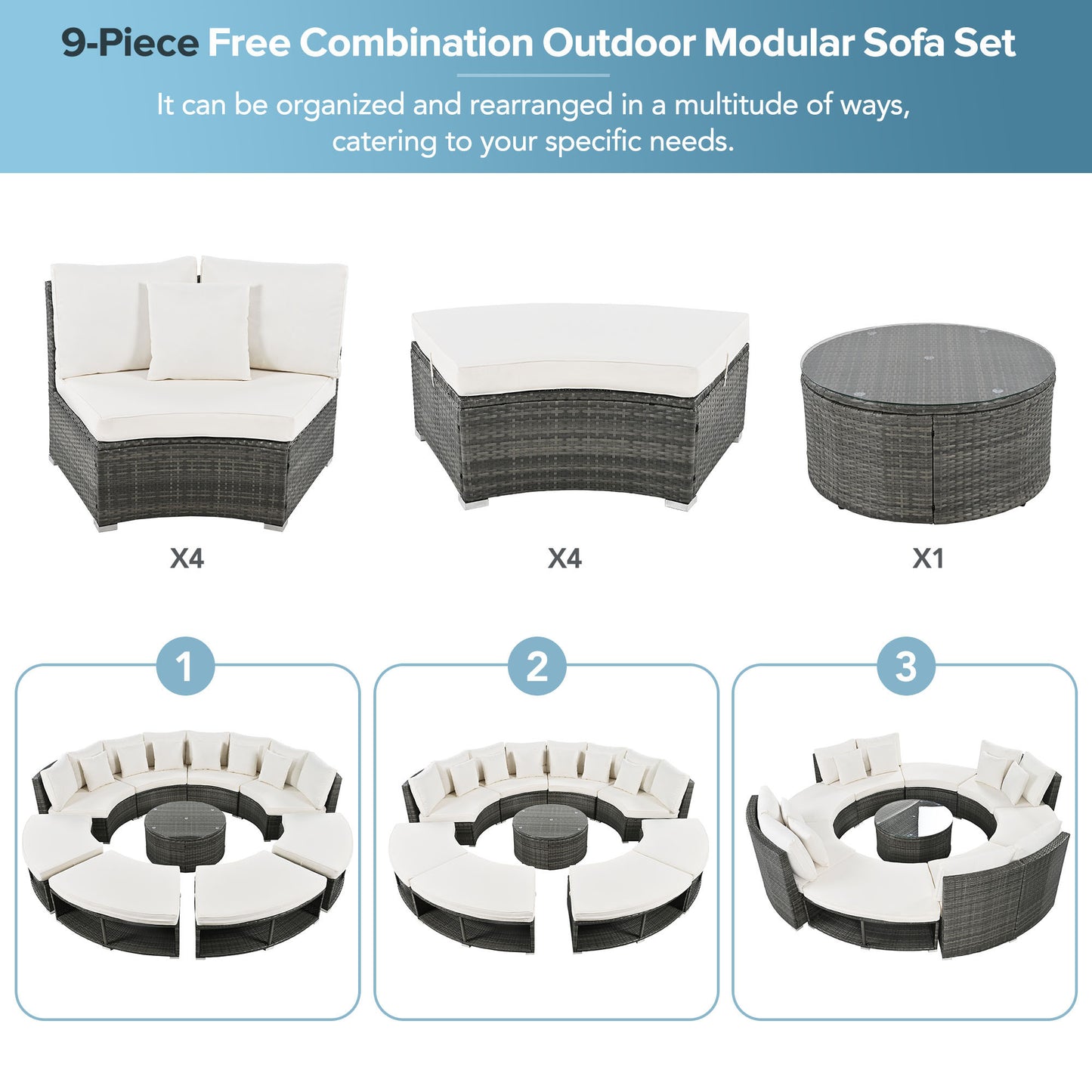 Serrano 9 Pc Outdoor Patio Circular Outdoor Sofa Set - Beige