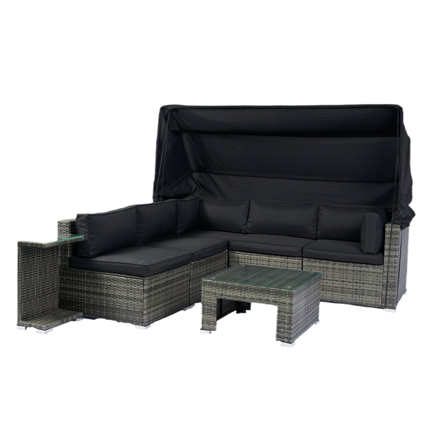 Vo 7 Pc Patio Sectional Sofa Set w/Retractable Canopy