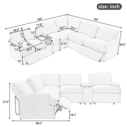 Emil Power Recliner Sofa Sectional with Storage - Grey